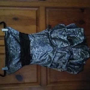 Ruby Rox Strapless Black and Silver Prom Dress with Front and Black Bows